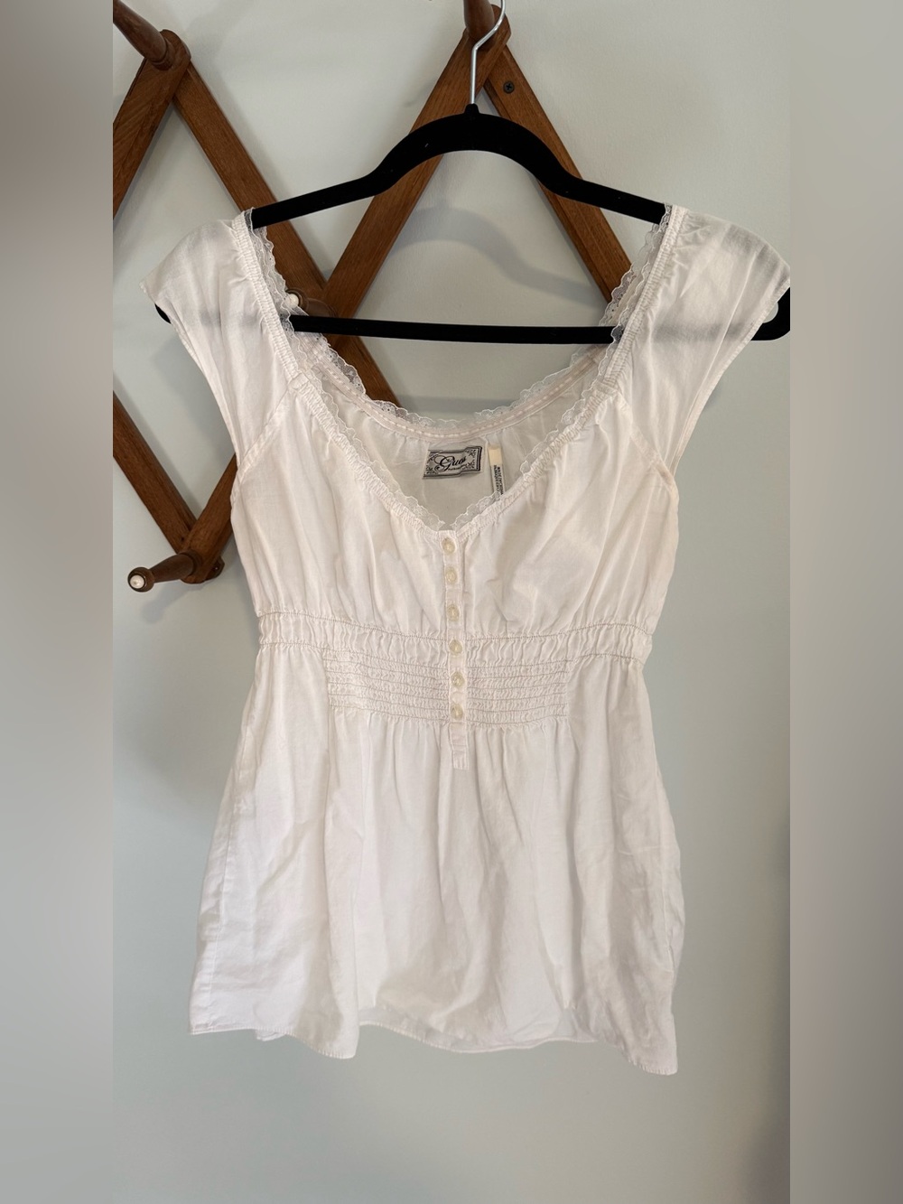 Vintage White Lace-Trim Guess Babydoll Top